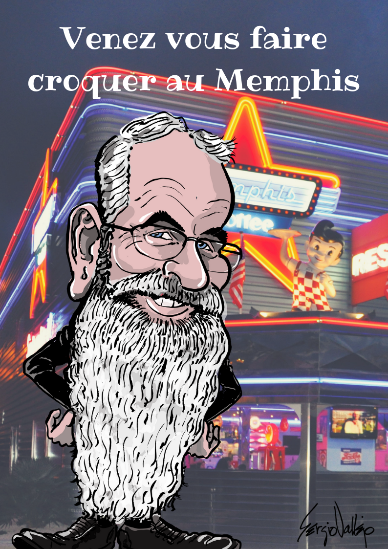 La caricature - affiche pour la soire caricature du restaurant Memphis - Nmes